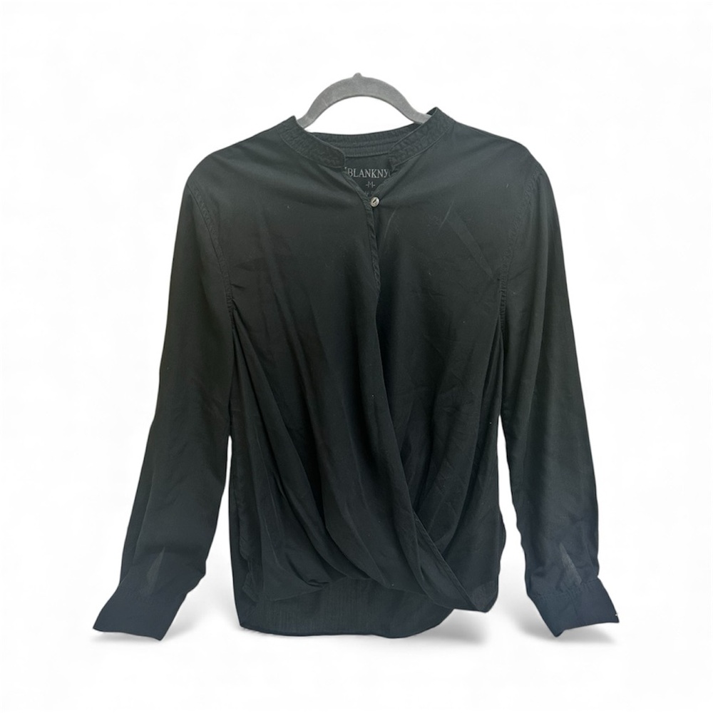Blank NYC Sugar Baby Denim Black Draped Blouse